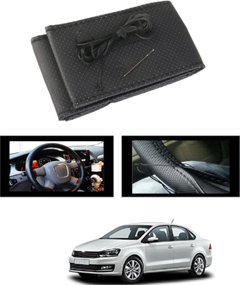 monolive Hand Stiched Steering Cover For Volkswagen Vento(Black, Leatherite)