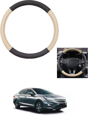 MATIES Steering Cover For Honda City(Beige/Black, Leather)