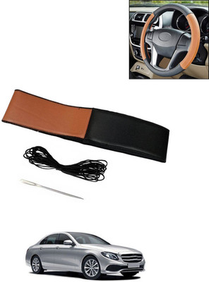 AYW Hand Stiched Steering Cover For Mercedes Benz E220(Tan/Black, Leatherite)