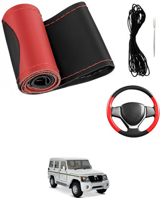 MATIES Hand Stiched Steering Cover For Mahindra Bolero(Red/Black, Leatherite)
