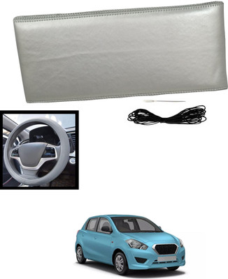 MATIES Hand Stiched Steering Cover For Datsun Go(Silver, Leatherite)