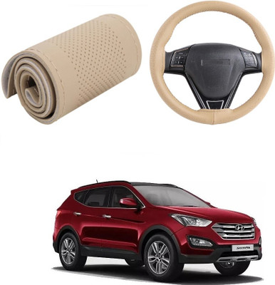 Autocom Hand Stiched Steering Cover For Hyundai SantaFe(Beige, Leather)
