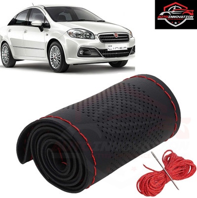 Autoinnovation Hand Stiched Steering Cover For Fiat Universal For Car(Black, Leather)