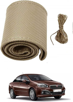 ARNEJA Hand Stiched Steering Cover For Fiat Linea(Beige, Leather)