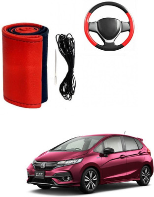 ARNEJA Hand Stiched Steering Cover For Honda Jazz(Red, Black, Leather)