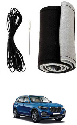 monolive Hand Stiched Steering Cover For BMW X5(Silver/Black, Leatherite)