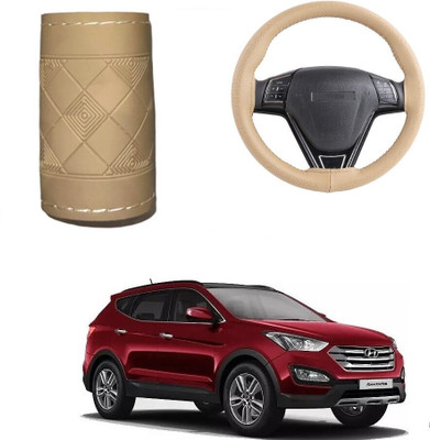 Arnejaa Hand Stiched Steering Cover For Hyundai SantaFe(Beige, Leather)