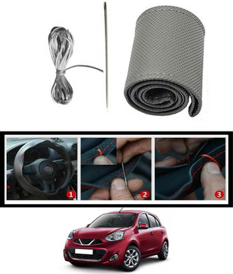 ABJD Hand Stiched Steering Cover For Nissan Micra(Grey, Leatherite)