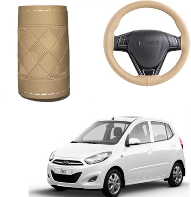 ARNEJA Hand Stiched Steering Cover For Hyundai i10(Beige, Leather)