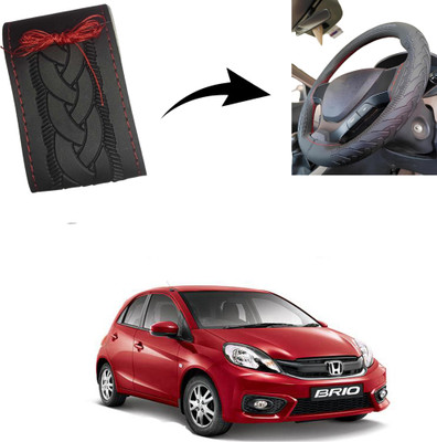Autoinnovation Hand Stiched Steering Cover For Honda Brio(Black, Leather)
