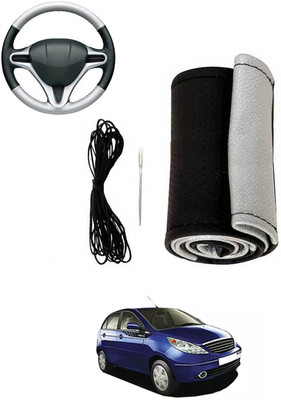 MATIES Hand Stiched Steering Cover For Tata Vista(Silver, Black, Leatherite)