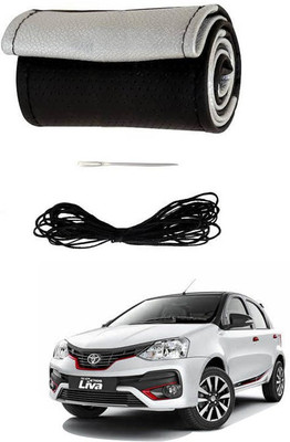 RKPSP Hand Stiched Steering Cover For Universal For Car Etios Liva(Silver/Black, Leatherite)