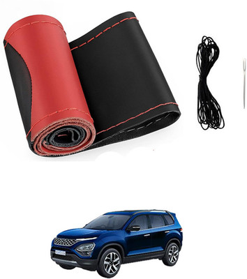 MATIES Hand Stiched Steering Cover For Tata Safari(Red/Black, Leatherite)