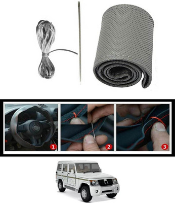 MATIES Hand Stiched Steering Cover For Mahindra Bolero(Grey, Leatherite)