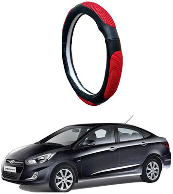 AUTO PEARL Steering Cover For Hyundai Verna Fluidic(Black Red, Leatherite)
