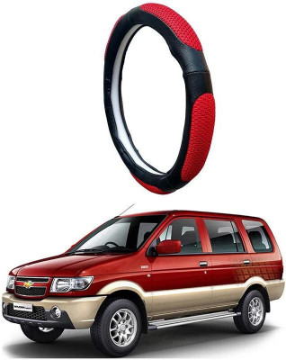 AUTO PEARL Steering Cover For Chevrolet Tavera(Black Red, Leatherite)
