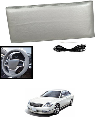 MATIES Hand Stiched Steering Cover For Nissan Teana(Silver, Leatherite)