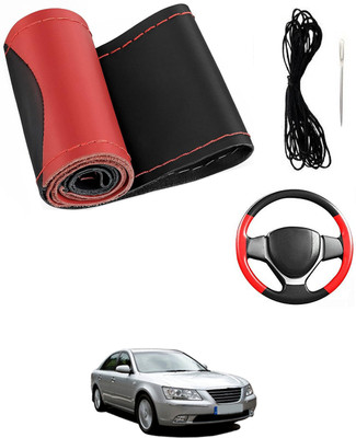 MATIES Hand Stiched Steering Cover For Hyundai Elantra(Red/Black, Leatherite)