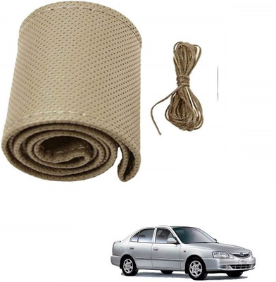 ARNEJA Hand Stiched Steering Cover For Hyundai Accent(Beige, Leather)