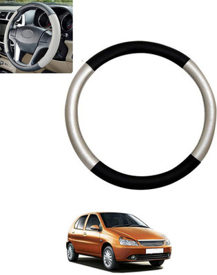 monolive Hand Stiched Steering Cover For Tata Indica(Silver/Black, Leatherite)