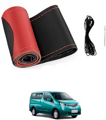 MSNP Hand Stiched Steering Cover For Nissan Evalia(Red & Black, Leatherite)