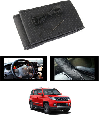 ABJD Hand Stiched Steering Cover For Hyundai TUV 300(Black, Leatherite)