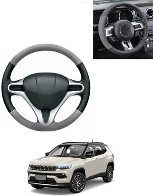 AYW Steering Cover For Universal For Car Universal For Car(Grey/Black, Leatherite)