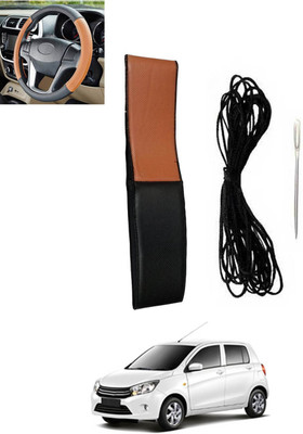MSNP Hand Stiched Steering Cover For Maruti Celerio(Tan, Black, Leatherite)