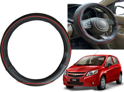 PEEPS STORE Steering Cover For Chevrolet Sail Hatchback(Black, Red, Leatherite)