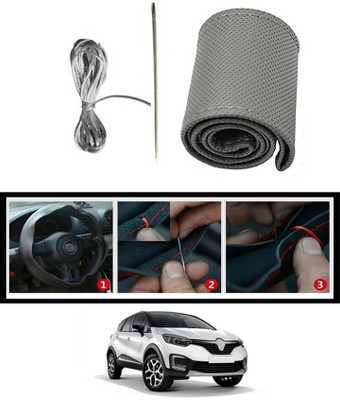 MATIES Hand Stiched Steering Cover For Renault Universal For Car(Grey, Leatherite)