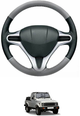 MATIES Steering Cover For Universal For Car Gypsy King(Grey, Black, Leather)