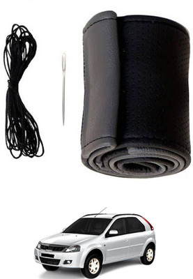 MATIES Hand Stiched Steering Cover For Mahindra Verito Vibe(Black/Grey, Leatherite)