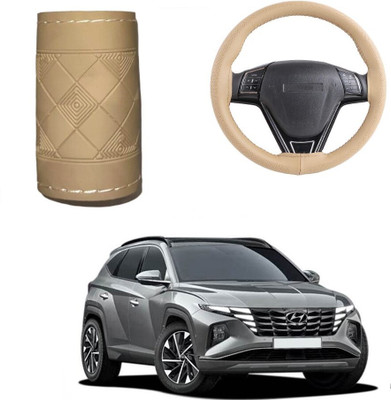 ARNEJA Hand Stiched Steering Cover For Hyundai Tucson(Beige, Leather)