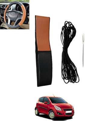 RKPSP Hand Stiched Steering Cover For Universal For Car Ritz(Tan, Black, Leatherite)