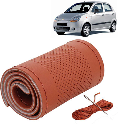 Kingsway Hand Stiched Steering Cover For Chevrolet Spark(Tan Color with Tan Thread, Leatherite)