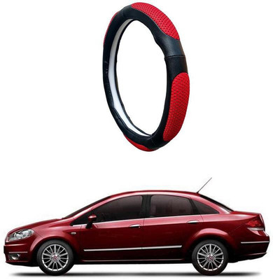 AUTO PEARL Steering Cover For Fiat Linea(Black Red, Leatherite)
