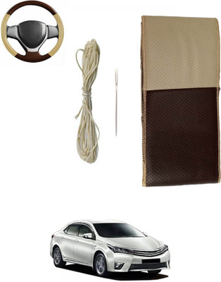 monolive Hand Stiched Steering Cover For Toyota Altis(Brown/Beige, Leatherite)
