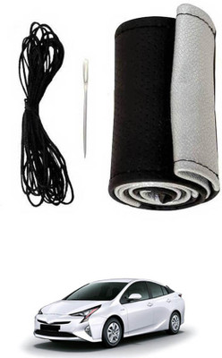 MATIES Hand Stiched Steering Cover For Toyota Prius(Black-Silver, Leatherite)