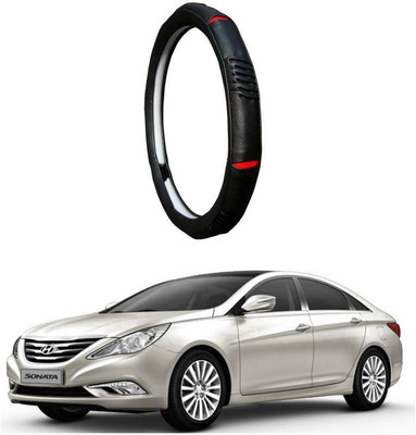AUTO PEARL Steering Cover For Hyundai Sonata Embera(Diamond Black Red, Leatherite)