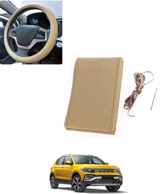 AYW Hand Stiched Steering Cover For Volkswagen Universal For Car(Beige, Leatherite)