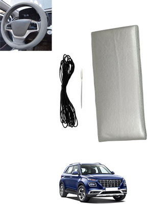 monolive Hand Stiched Steering Cover For Hyundai Universal For Car(Silver, Leatherite)