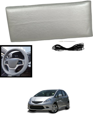 MATIES Hand Stiched Steering Cover For Honda Jazz(Silver, Leatherite)