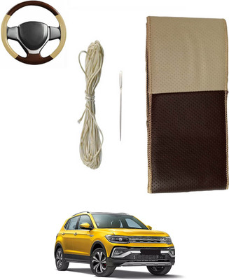 ABJD Hand Stiched Steering Cover For Volkswagen Tavera(Beige, Brown, Leatherite)