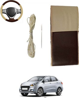 monolive Hand Stiched Steering Cover For Hyundai Xcent(Brown/Beige, Leatherite)