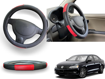 PEEPS STORE Steering Cover For Volkswagen Jetta(Red, Leatherite)