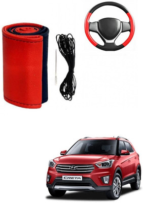 Autocom Hand Stiched Steering Cover For Hyundai Creta(Red, Black, Leather)