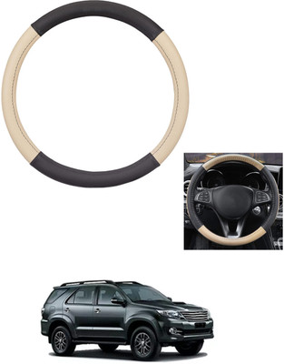 MATIES Steering Cover For Toyota Fortuner(Beige/Black, Leather)