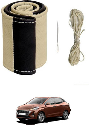 MATIES Hand Stiched Steering Cover For Hyundai Universal For Car(Beige/Black, Leatherite)
