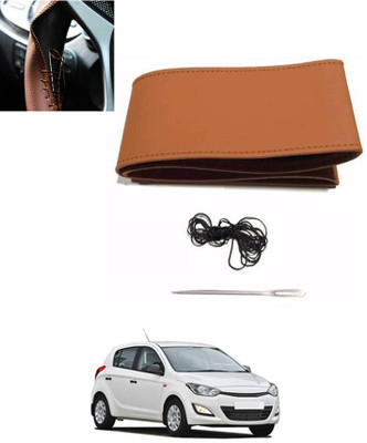 ABJD Hand Stiched Steering Cover For Hyundai i20(Tan, Leatherite)