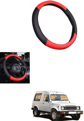 MATIES Steering Cover For Universal For Car Gypsy(Red/Black, Leather)